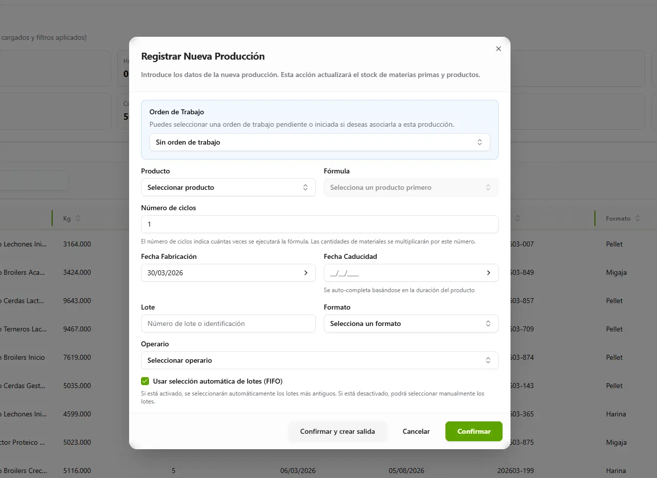 Producción y órdenes en AgroTraz